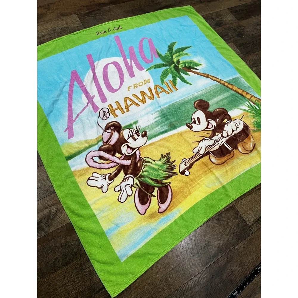 Vintage Disney Mickey & Minnie Aloha From Hawaii Beach Towel 90s Made in‎ Taiwan